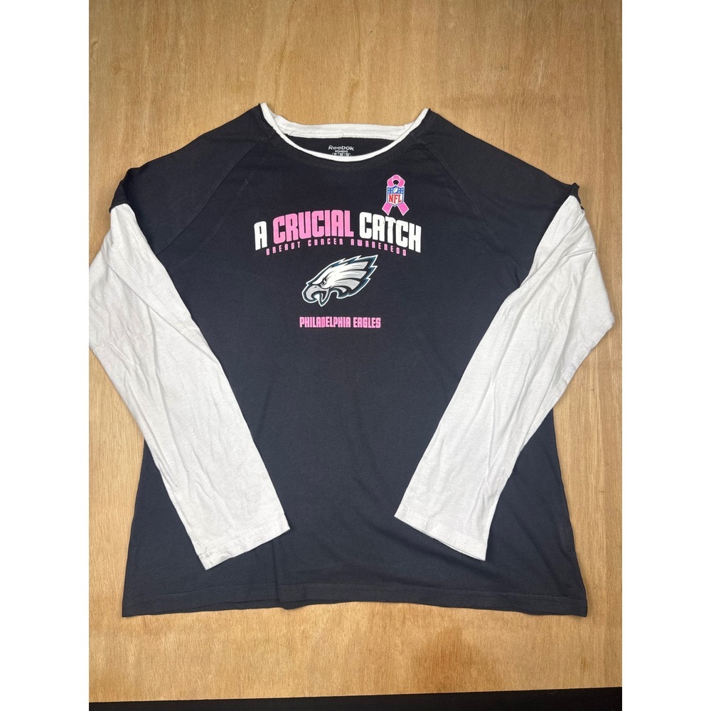 Reebok Philadelphia Eagles NFL Breast Cancer Long Sleeve T Shirt Women Size 2XL